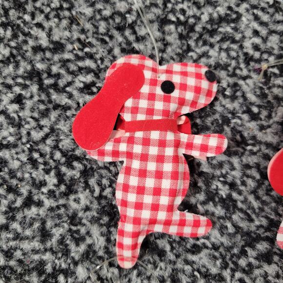 Vintage Red & White Gingham Dog Christmas Ornaments, set of 4 - Picture 7 of 12